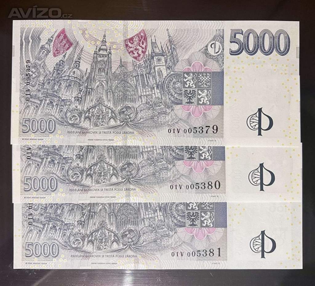 Foto inzerátu Bankovka 5000 Kč s přítiskem ČNB série L,R,X,V,S,Y