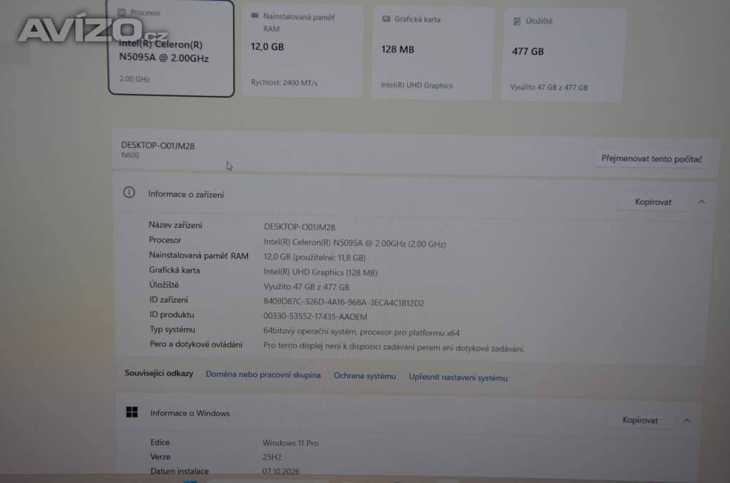 Foto inzerátu Notodd N600 N5095A/12GB/SSD 512GB/záruka 