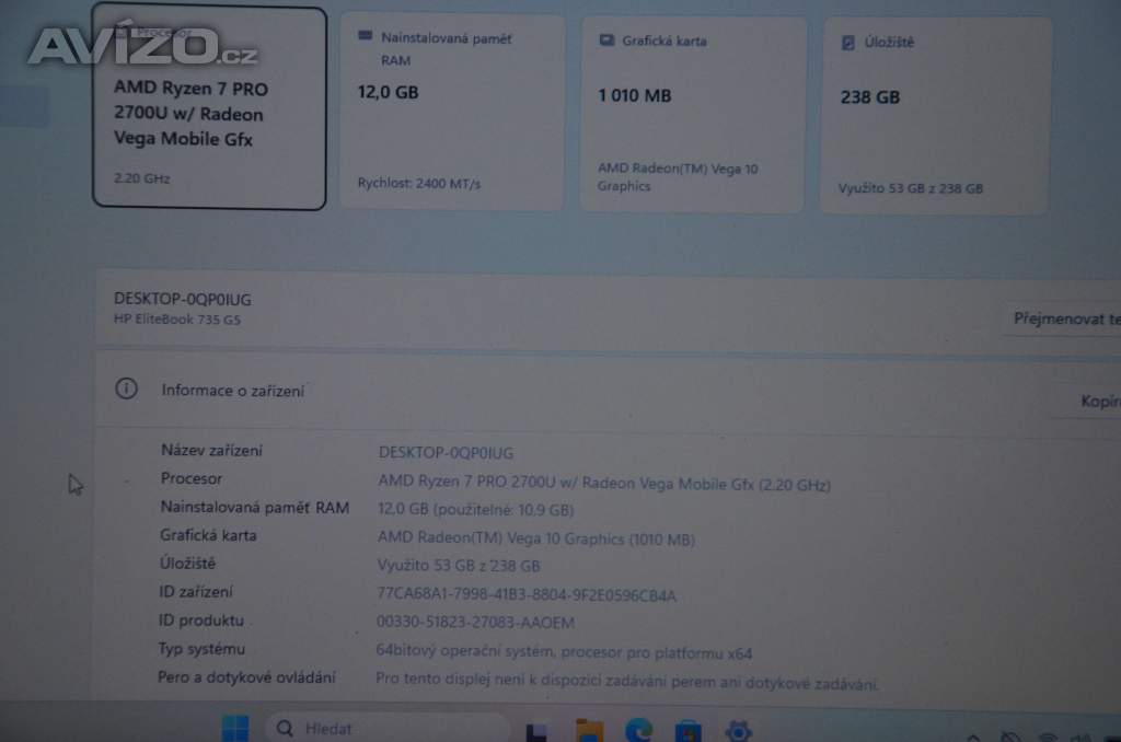 Foto inzerátu HP Elitebook 735 G5 Ryzen 7/12GB/SSD 256GB M2/záruka 