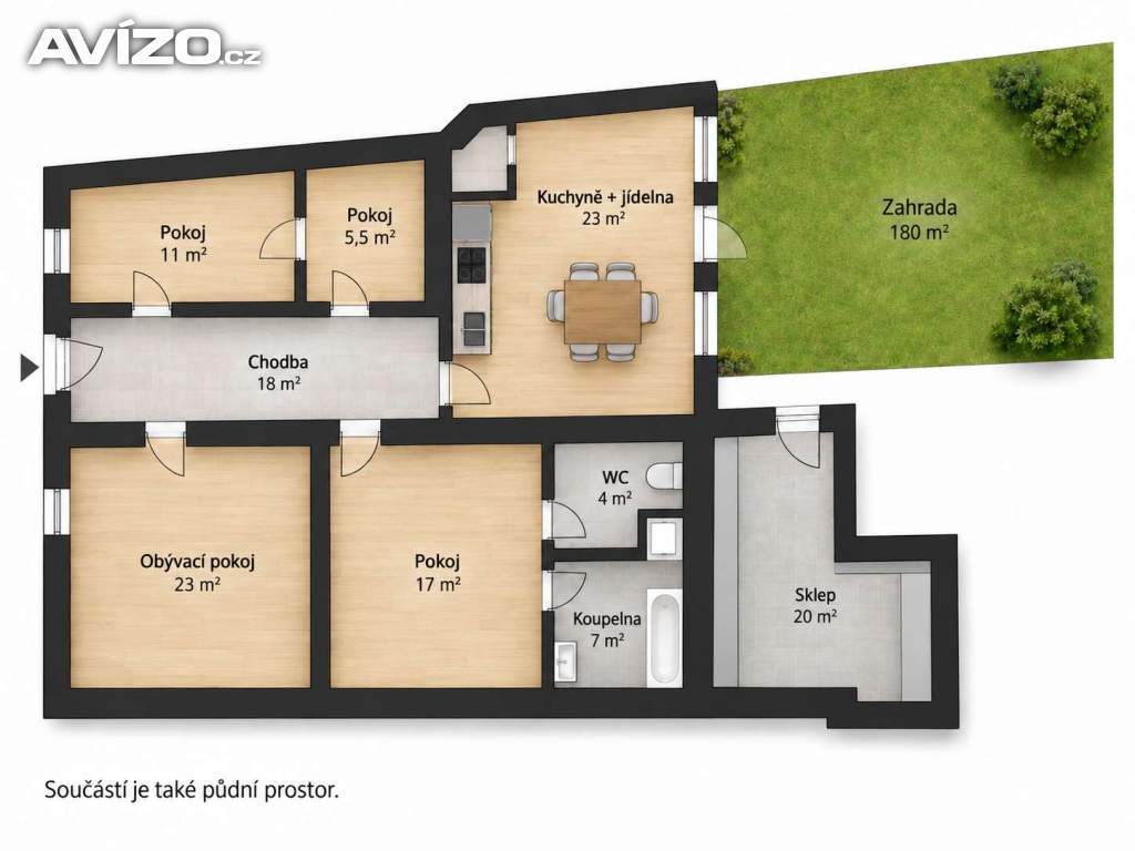 Foto inzerátu Prostorná bytová jednotka 110 m² se zahradou – možnost výměny za menší byt v Brně