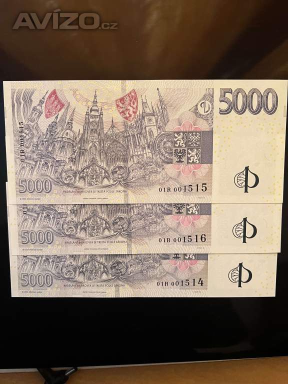 Foto inzerátu Bankovka 5000 Kč s přítiskem ČNB série L,R,X,V,S,Y