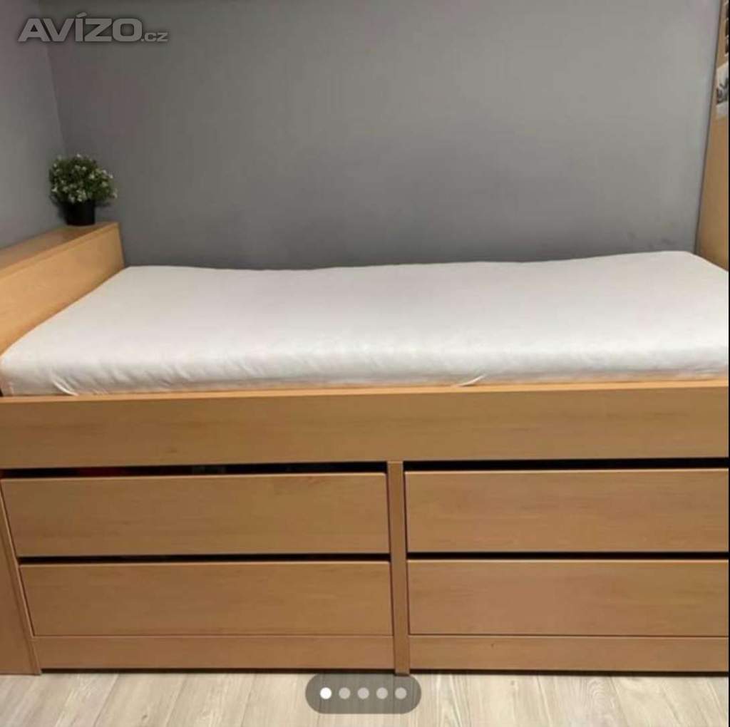 Postel vyvýšená se 4 zásuvkami & matrace