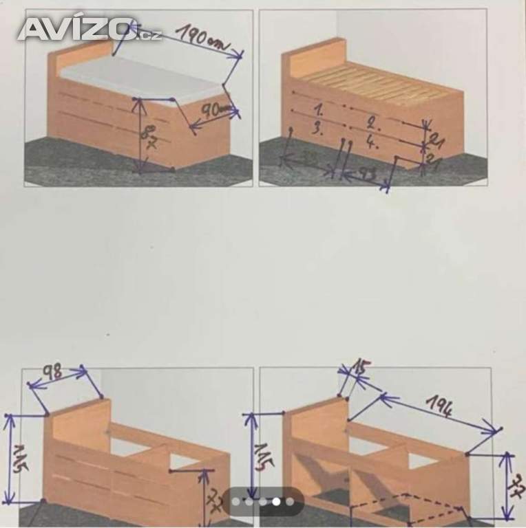 Foto inzerátu Postel vyvýšená se 4 zásuvkami & matrace