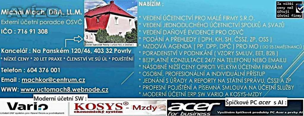 Nabízím komplexní účetní služby ( zejména klientům ÚL, DC, TP ) 