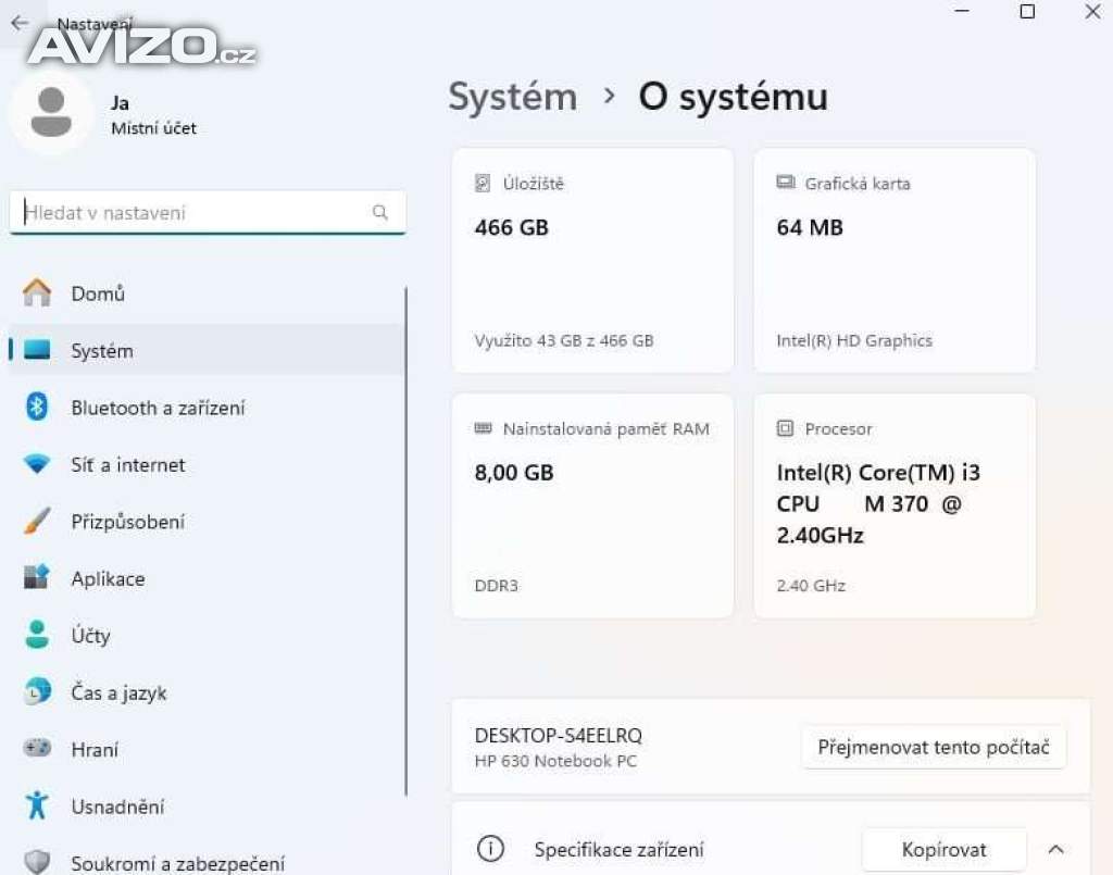Foto inzerátu Prodam notebook Hp 630 s win11 a 8 gb ram ddr3