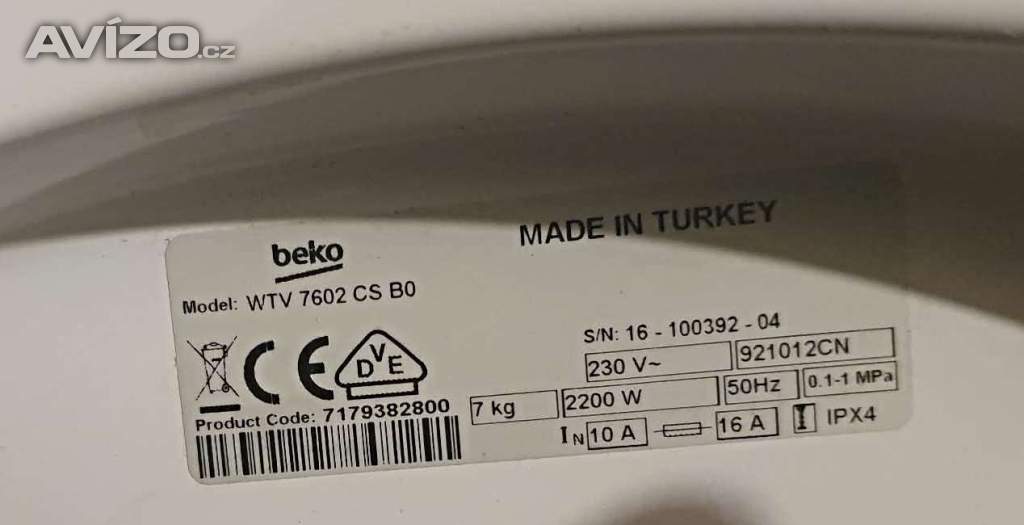 Foto inzerátu PRACKA BEKO,BOCNI PLNENI,7KG,PLNE FUNKCNI,TRIDA A+++,1200 OT.