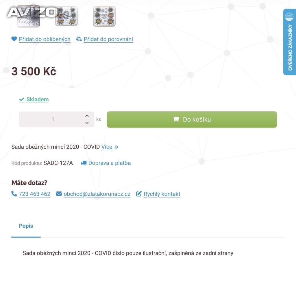 Foto inzerátu Vzácná sada oběžných mincí Covid ( emise jen 500 ks. )