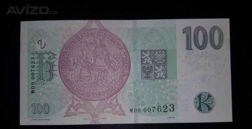 Foto inzerátu Vzácná 100 koruna 2018 s přítiskem ČNB - série M 09
