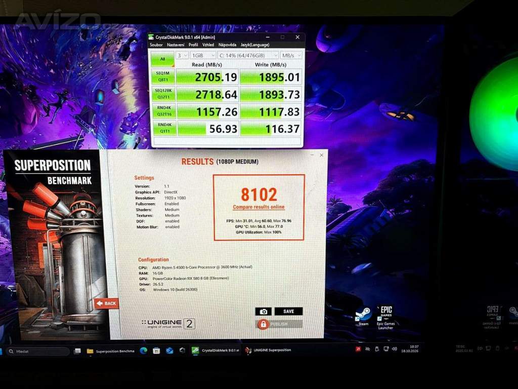 Foto inzerátu Herní PC Ryzen 5 | RX580 8GB | 16GB RAM| NVME | ARGB | WiFi+BT | ZÁRUKA
