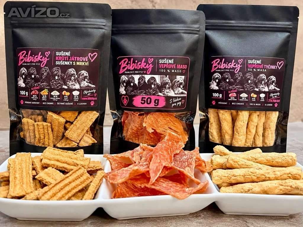 Ochutnávkový box pro psy Bibisky – 3 druhy pamlsků, 250 g