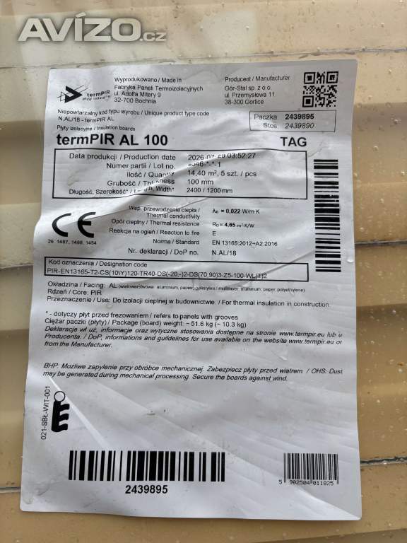 Foto inzerátu Prodám desky TermPir 2AL tl 100mm