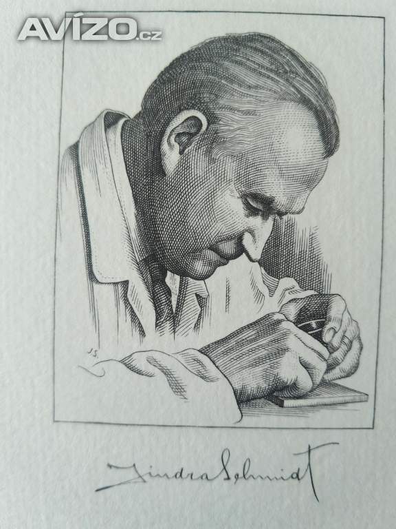 Foto inzerátu Jindra Schmidt - autoportrét, grafický list, ocelorytina 