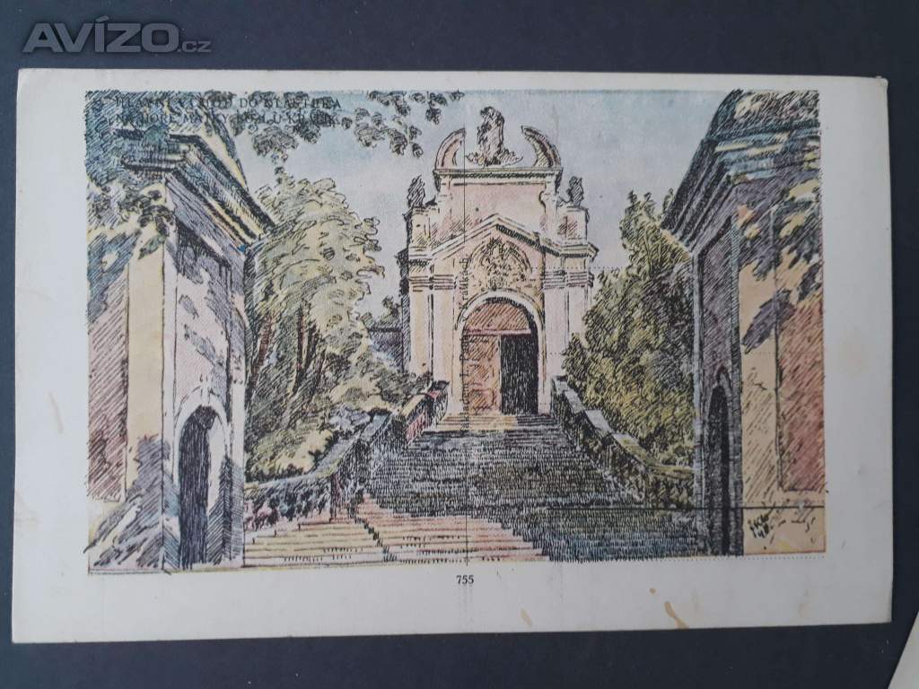 Králíky - Hora Matky Boží, hlavní vchod do kláštera,kreslená