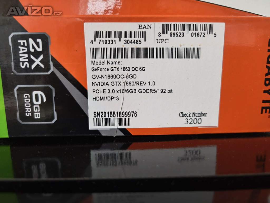 Foto inzerátu Prodám grafickou kartu Gigabyte Geforce GTX 1660 OC edition 6G