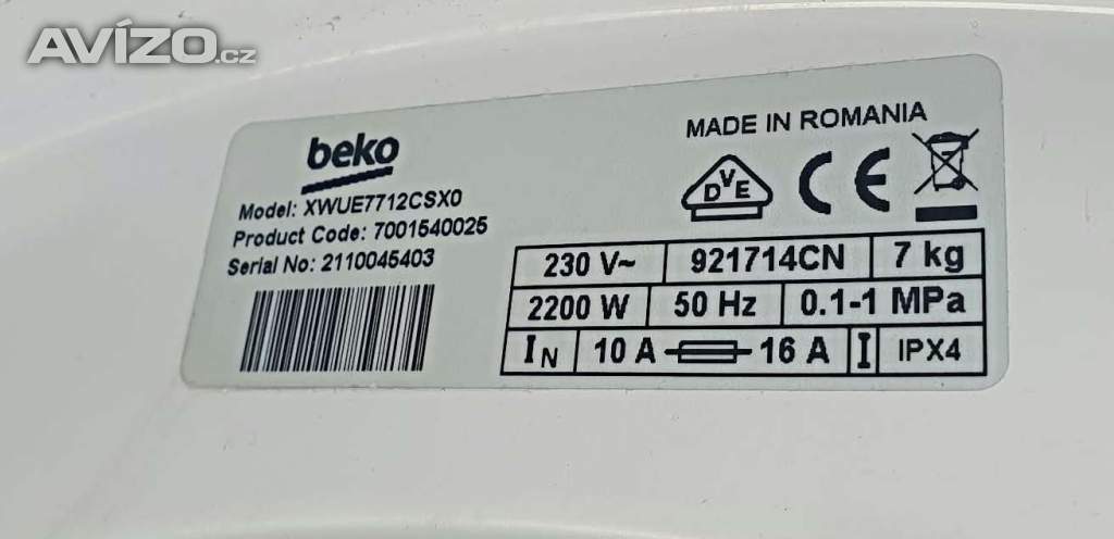 Foto inzerátu PRACKA BEKO,BOCNI PLNENI,7KG,PLNE FUNKCNI ,TICHA,USPORNA