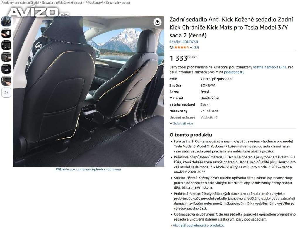 149 - anti-kick mats - chrániče zadní strany sedadel Tesla Y nebo 3
