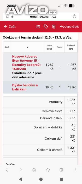 Foto inzerátu Kusový koberec ETON červený 140 x 200 cm
