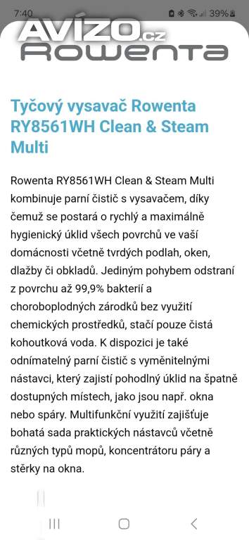 Foto inzerátu Prodám vysavac a zároveň  mop Rowenta
