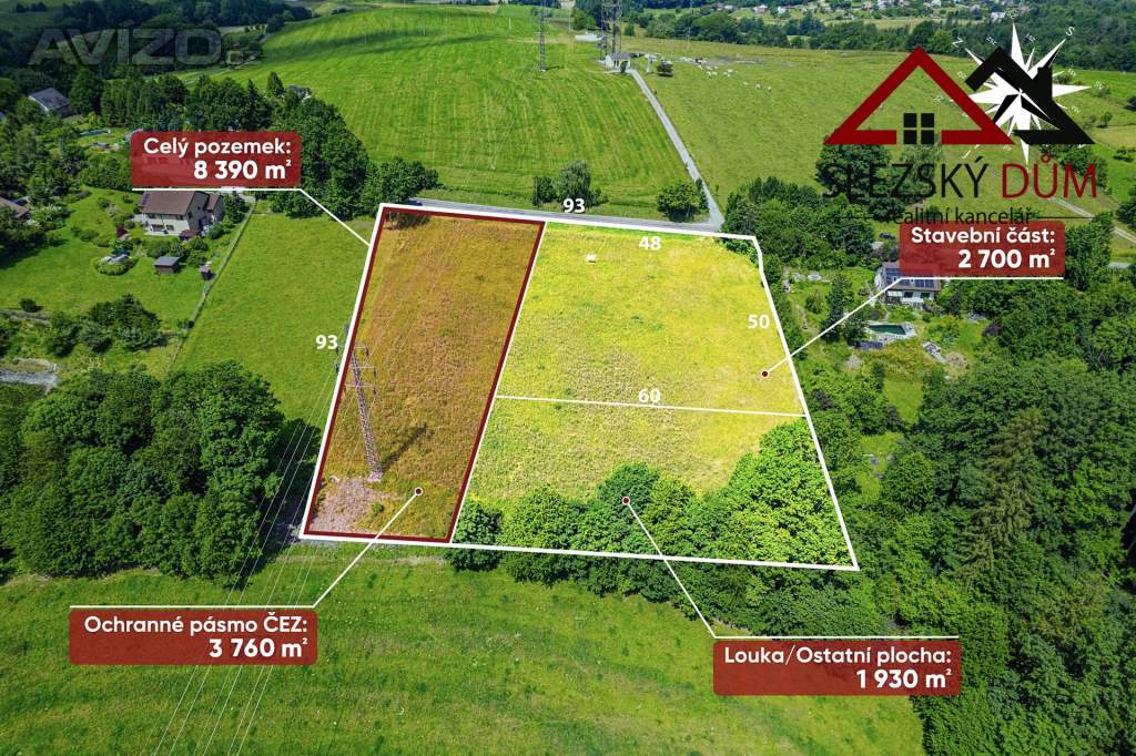 Pozemek 8.390 m² s možností výstavby RD, výhled na Beskydy, Český Těšín, část Mistřovice