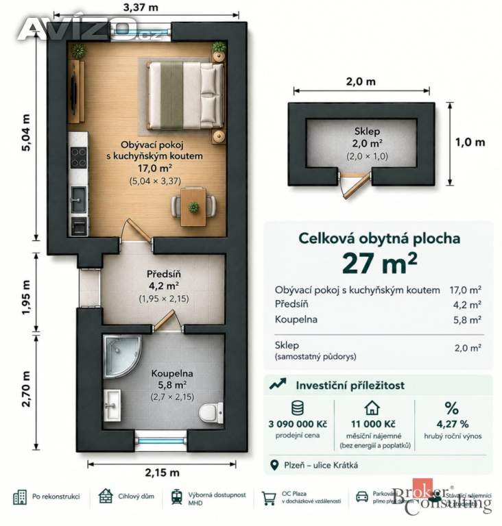Foto inzerátu Prodej bytu 1+kk 27 m², Plzeň