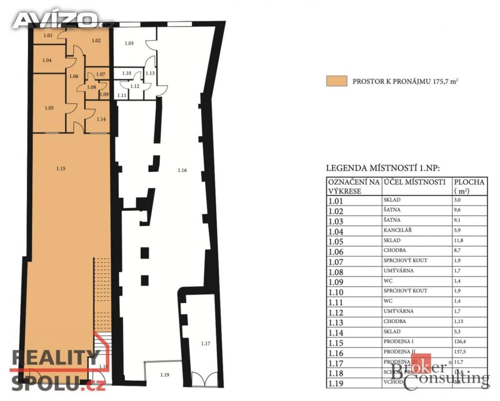 Pronájem obchodní prostory, 173 m2 - Třebíč - Vnitřní Město