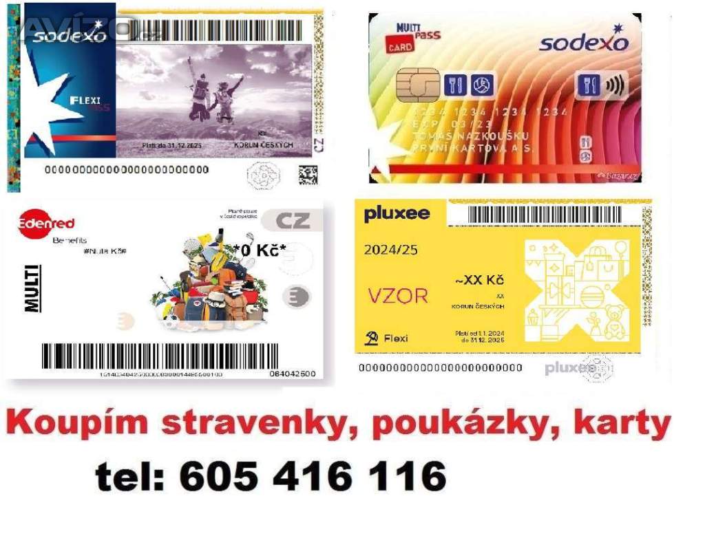 PRAHA, BRNO, OSTRAVA apod. - KOUPÍM STRAVENKY, POUKAZY a BENEFITY - celá ČR