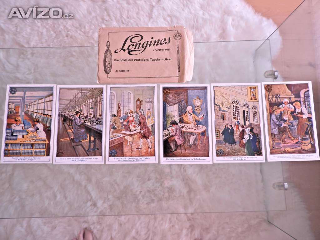 Starožitné pohlednice Longines, sada.