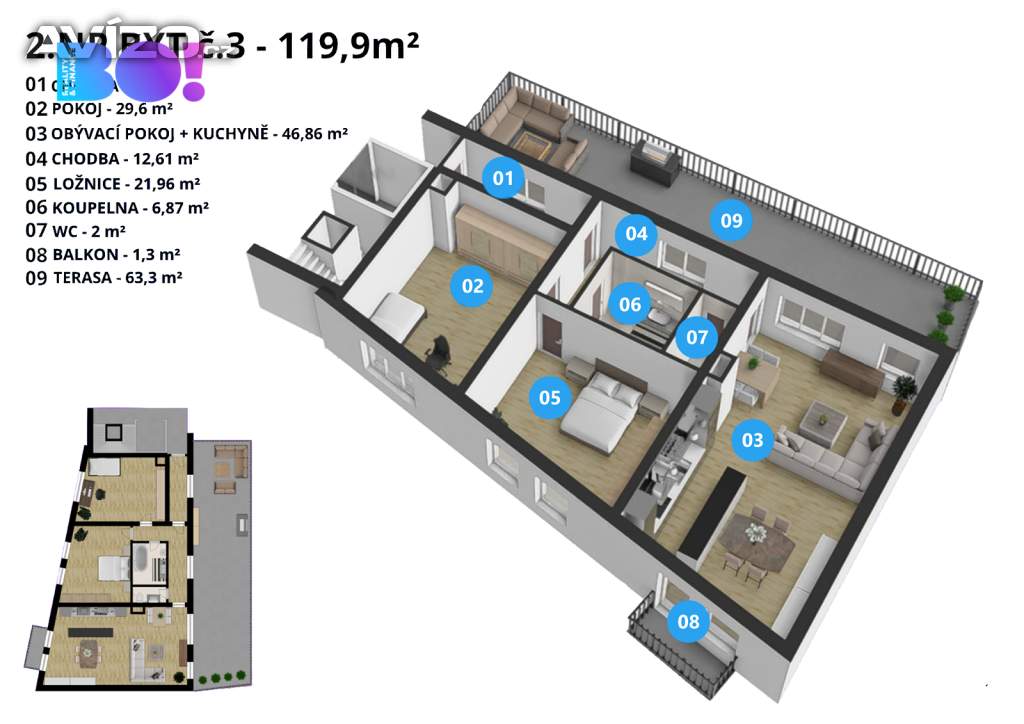 Foto inzerátu Prodej rezidenčního bytu č.03, 3+kk, ul. Mlýnská, Prostějov