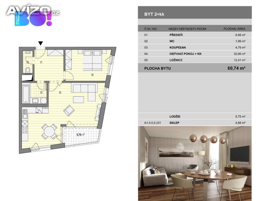 Foto inzerátu Pronájem bytu 2+kk, 61 m² s parkovacím místem a lodžií 6 m², ul. F. X. Riepla, Ostrava