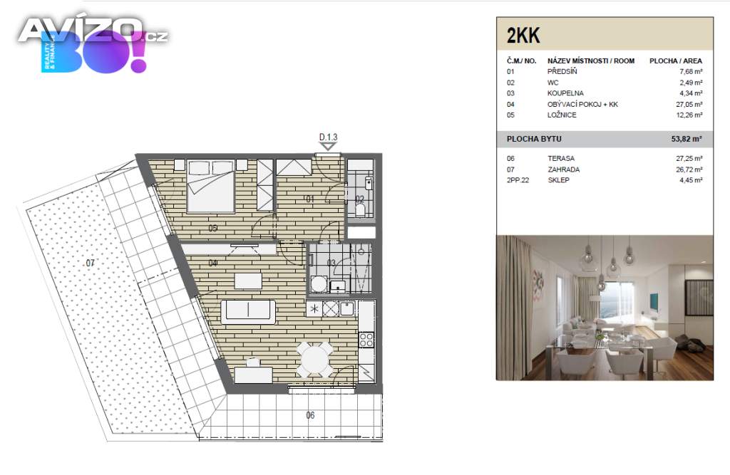 Foto inzerátu Pronájem bytu 2+kk, 54 m² s parkovacím místem, terasou a zahradou 54 m², ul. F. X. Riepla, Ostrava