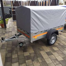 Fotka k inzerátu  Kolečko zdarma, Nový přívěsný vozík 205x111cm s plachtou a konstrukcí, 130km, cena 20990kč  / 19141955