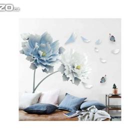 Fotka k inzerátu Velká bílá modrá květinová samolepka na zeď / 17007688