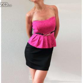 Černo- růžové peplum minišaty vel. S- M / 17352994