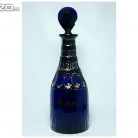 Fotka k inzerátu Biedermeier karafa na Rum, kobaltově modré broušené sklo 1835 / 18179569