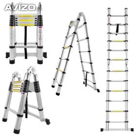 Teleskopický hliníkový žebřík/štafle - 2 x 8 příček / 5 m / 18416897