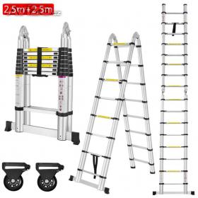 Teleskopický hliníkový žebřík/štafle -  2 x 8 příček / 5 m / 18481881