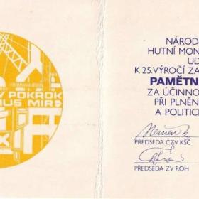 Foto inzerátu Medaile - 25 let Hutní montáže Ostrava - 1953 - 1978 - s certifikátem