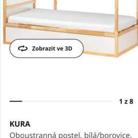 Fotka k inzerátu KURA Oboustranná postel, bílá/borovice IKEA, matrace a baldachýn 2ks / 18638822