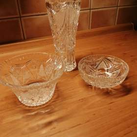 Křišťálová broušená váza a misky / 18726529