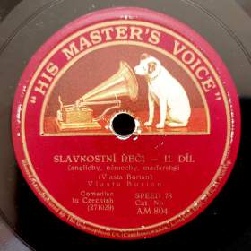 Foto inzerátu Vlasta Burian, tři starožitné gramodesky His Master’s Voice, velmi vzácné