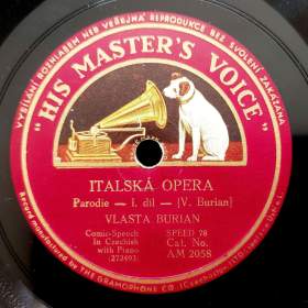 Foto inzerátu Vlasta Burian, tři starožitné gramodesky His Master’s Voice, velmi vzácné