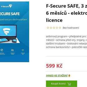 Fotka k inzerátu F- Secure SAFE, 3 zařízení / 6 měsíců -  elektronická licence / 18903678