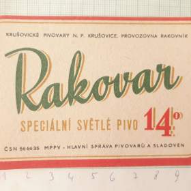 Fotka k inzerátu Rakovar 14 -  speciální světlé pivo Rakovník -  pivní etiketa  / 18945045