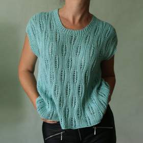 Fotka k inzerátu Ručně pletené letní mentolové tričko- halenka / 19333934