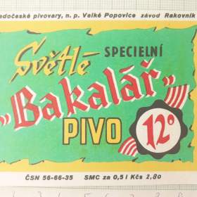 Fotka k inzerátu Bakalář 12 -  specielní světlé pivo Rakovník -  pivní etiketa  / 18947986