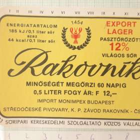 Fotka k inzerátu  Rakovník 12 -  export Maďarsko -  pivní etiketa  / 18947992