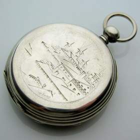 Foto inzerátu Stříbrné pánské gravírované kapesni hodinky - kličovky - funkční