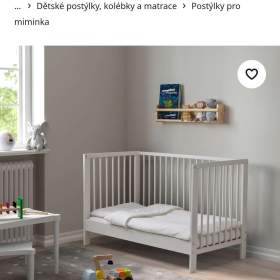 Fotka k inzerátu Postýlka bílá, matrace, deka, polštářek, povlečení, mantinel / 18306540