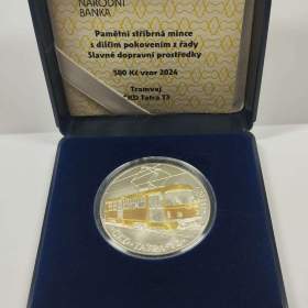 Foto inzerátu 500 Kč - stříbrná mince Tramvaj Tatra T3 - BK + ETUE + CERTIFIKÁT