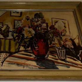 Foto inzerátu ZÁTIŠÍ S KYTICÍ NA STOLE - REPRODUKCE - ŽUFAN BOŘIVOJ